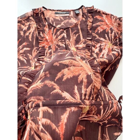 SCOTCH & SODA Fading Roads Brown Pink Tropical Print Chiffon Blouse, Size XS - Picture 9 of 14